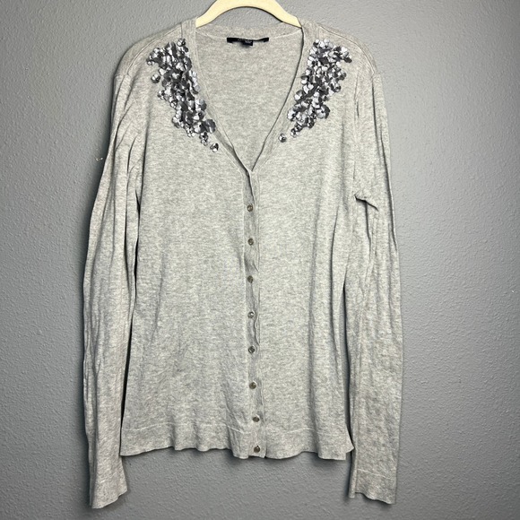 Chadwicks XL Gray Cardigan Retro Sweater Button Up Long Sleeve Floral Applique - Picture 1 of 11